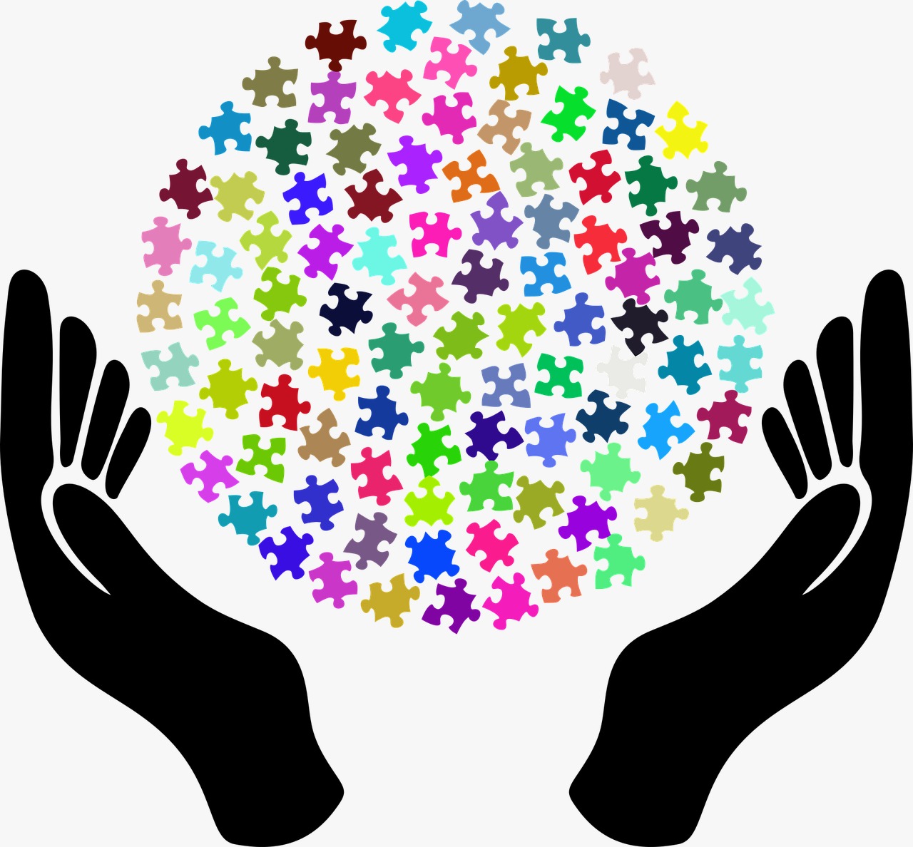 caring hand with multicolor ball